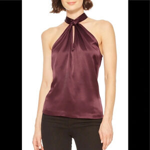 PARKER Dallas Sleeveless Silk Halter Top, Maroon, Size Large, NWT